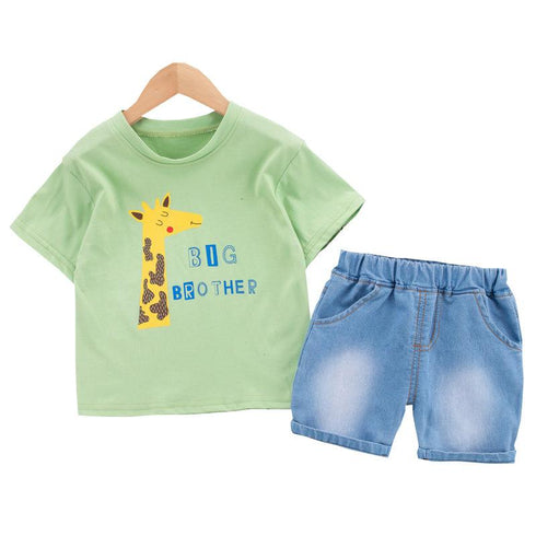Summer children's short sleeve denim shorts set